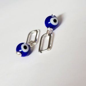 Silver Eye Evil Square Earrings, S925